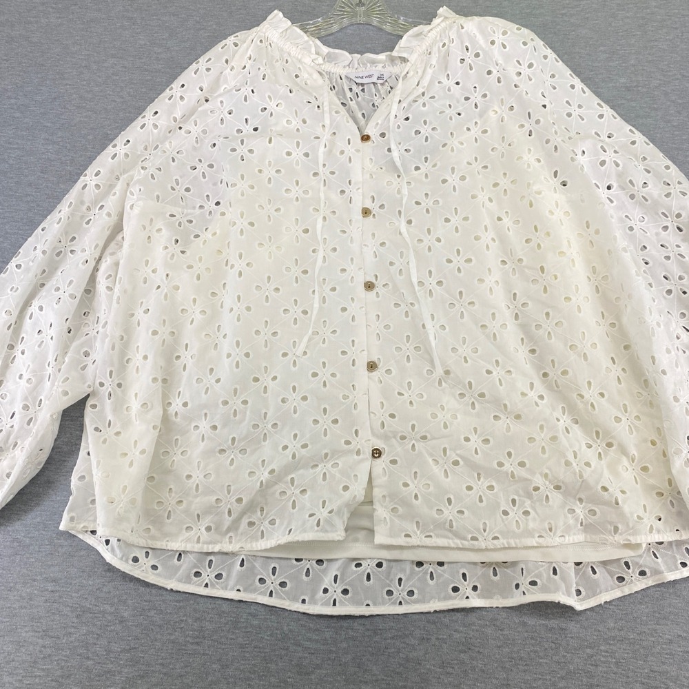 Nine West Eyelet 2 Piece Blouse w/ Cami Womens 3X White Button Front Cottagecore